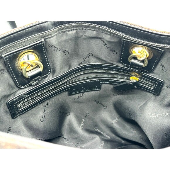 Calvin Klein Signature PVC Tote w/ Chain Strap Shoulder‎ Bag Purse Monogram EUC - Picture 13 of 16